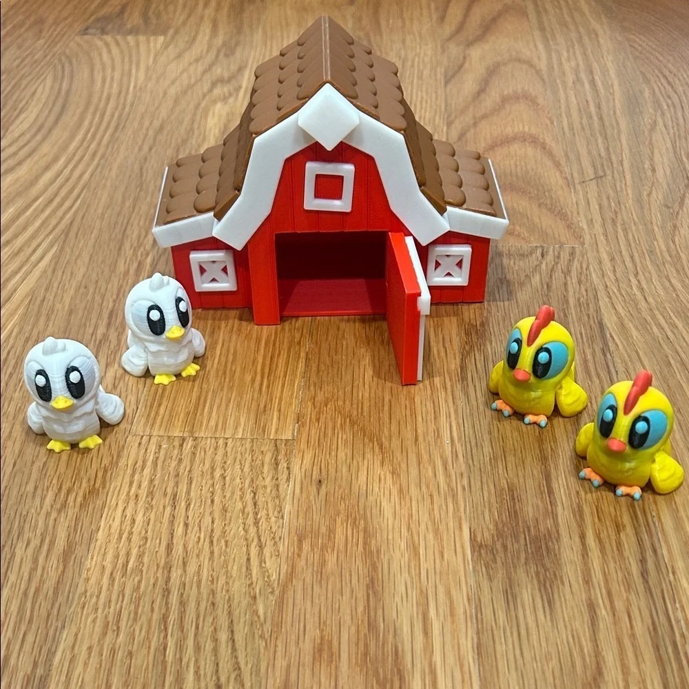 3D Print Red Barn & 4 flexi Animal collection Playset with Figures new